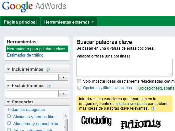 Investigar las keywords de nuestro sitio web con Google Ad Words