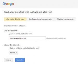 Traductor google online - Añadir url sitio web