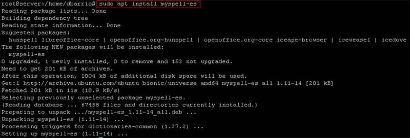 diccionario ubuntu apt install myspell-es