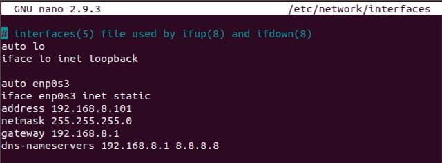 configurar ip - ubuntu enp0s3 /etc/network/interfaces