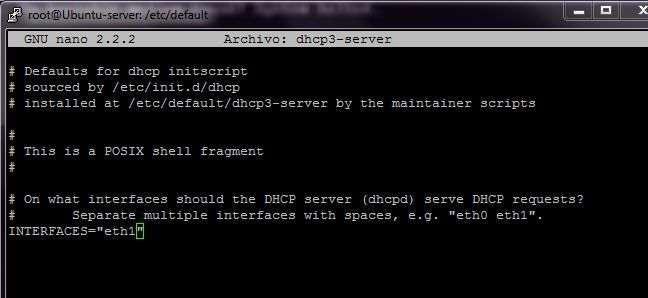 Servidor DHCP | interfaz DHCP  /etc/default/dhcp3-server