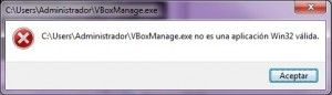 VBox Manage.exe no es una aplicacion win 32 valida