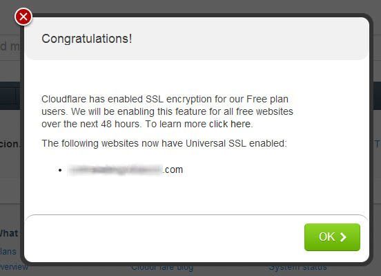 Cloudfare habilita la encriptación SSL