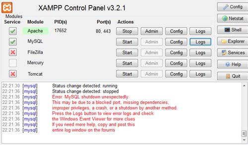 Error MySQL Xampp