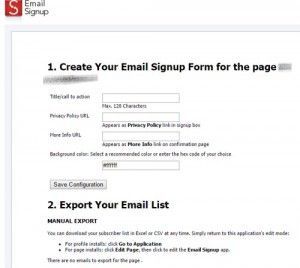 Email signup, para suscripciones en páginas de Facebook