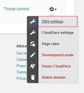DNS Settings en Cloudfare