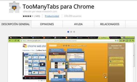 TooManyTabs - extensión Chrome
