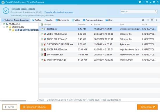 Easeus Data Recovery-seleccionar archivos eliminados recuperados