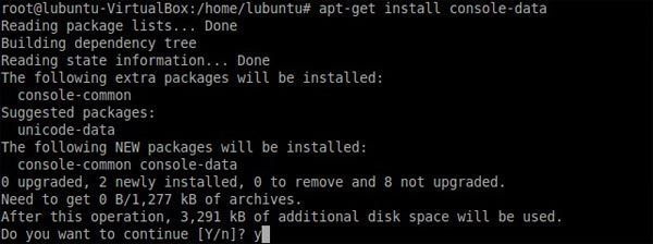 instalar distribucion teclado linux apt-get install console-data