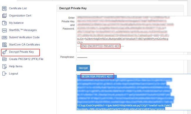 desencriptar clave privada RSA certificado ssl cpanel