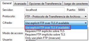 Opciones conexión de cliente FTP