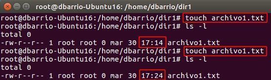 comando touch linux actualiza hora fecha archivo