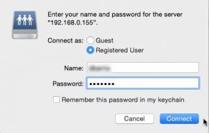enter your name and password for the server