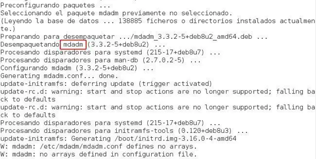 preconfigurando paquete mdadm linux