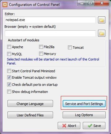 xampp servidor publico service and port settings