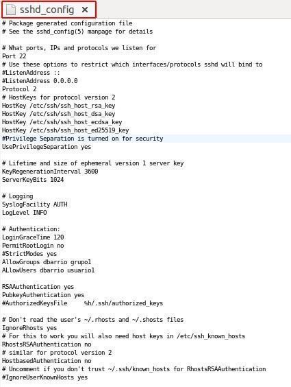 sshd configuracion por defecto