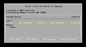 esxi select a disk to install or upgrade