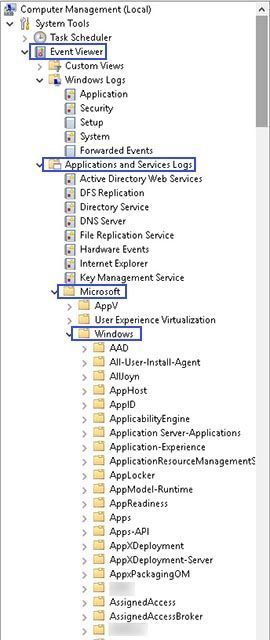 event viewer applications and services log