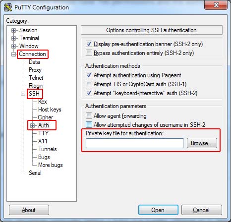 putty connection ssh auth