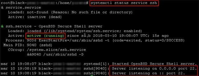 systemctl status service ssh