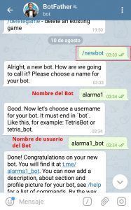 telegram botfather crear bot newbot