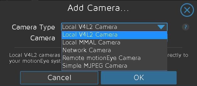 motioneye add camera type