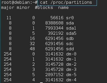 cat /proc/partitions