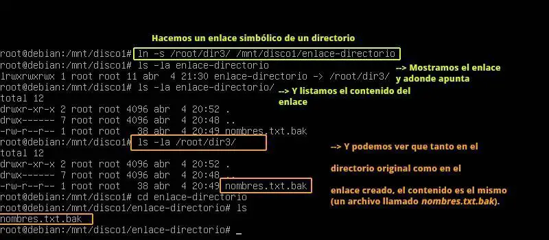 enlace simbolico directorios linux