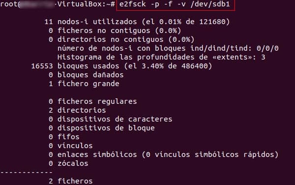 e2fsck reparar sistemas de ficheros linux