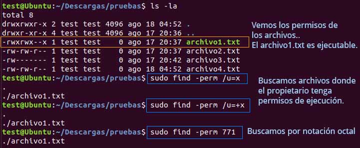 find linux buscar archivos ejecutables