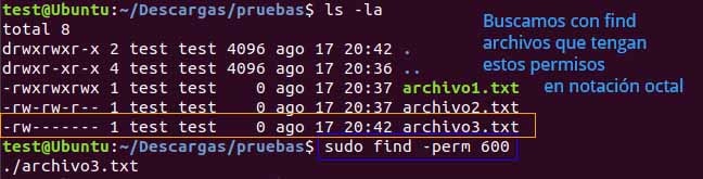 find linux buscar archivos permisos octal