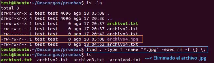 linux find buscar archivos y eliminar