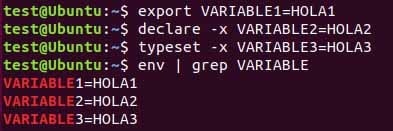 comandos para crear variables de entorno linux
