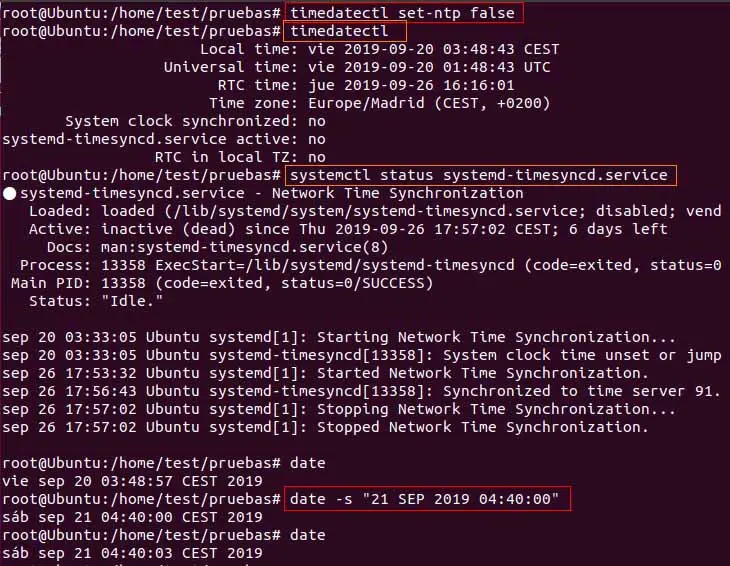 servicio timedatectl y sincronizacion ntp linux