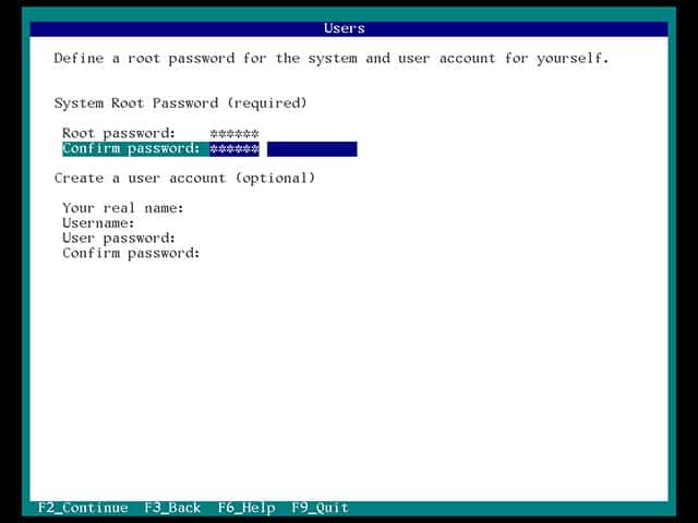 define a root password for the system and user account for yourself