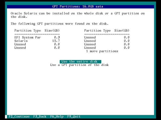 oracle solaris can be installed on the whole disk or a gpt partition