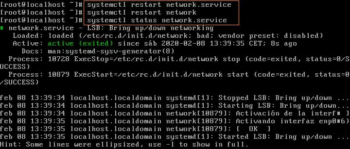 reiniciar servicio de red con systemctl en CentOS