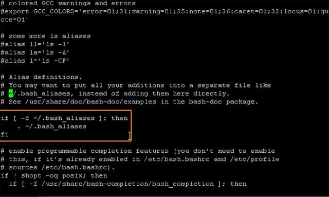 almacenar alias linux en fichero bash_aliases