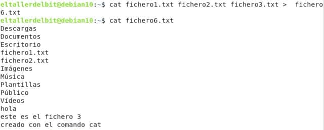 concatenar varios ficheros con cat y redirigir el resultado a un fichero