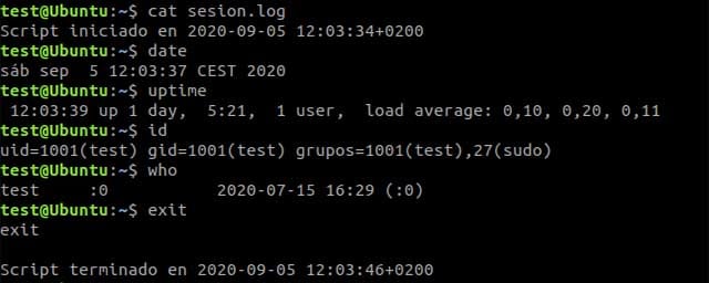 grabar las sesiones de terminal en linux - contenido fichero log