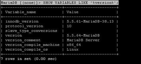 mysql show variables like version