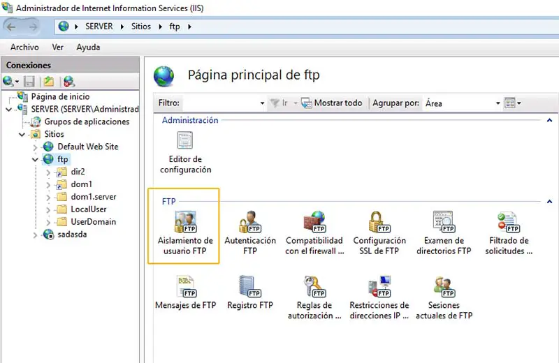 opciones configurar servidor ftp windows iis